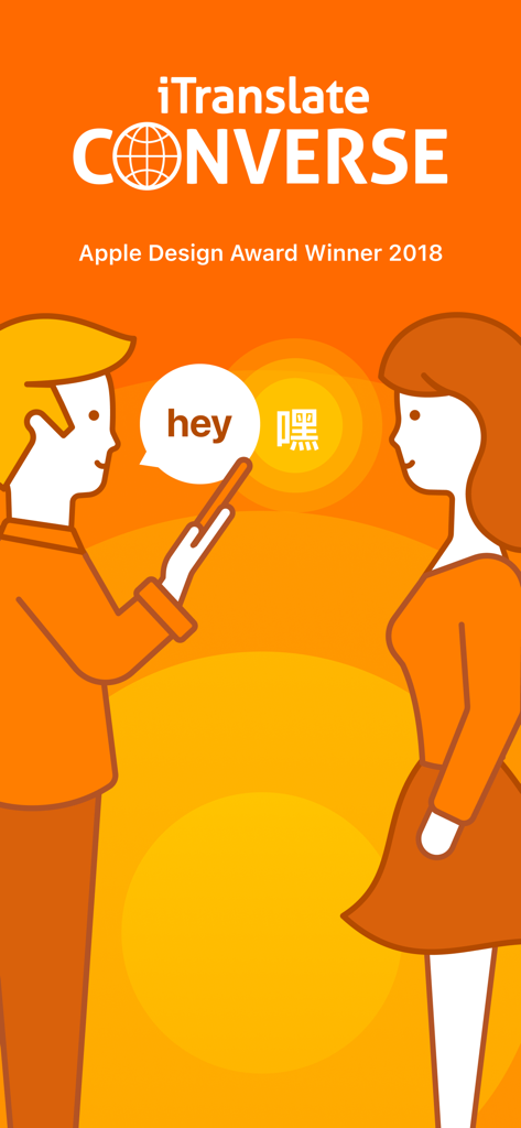 Illustration of two people using iTranslate Converse for real time voice translation between English and Chinese