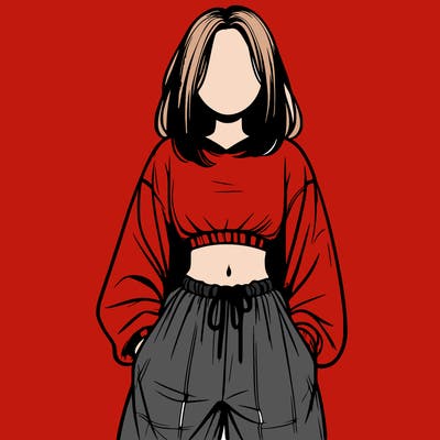 realistic girl faceless with baggy pants and a crop top