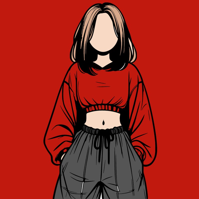 realistic girl faceless with baggy pants and a crop top