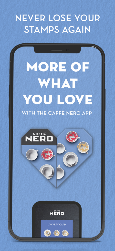 Caffe Nero mobile app screen displaying a digital loyalty stamp card