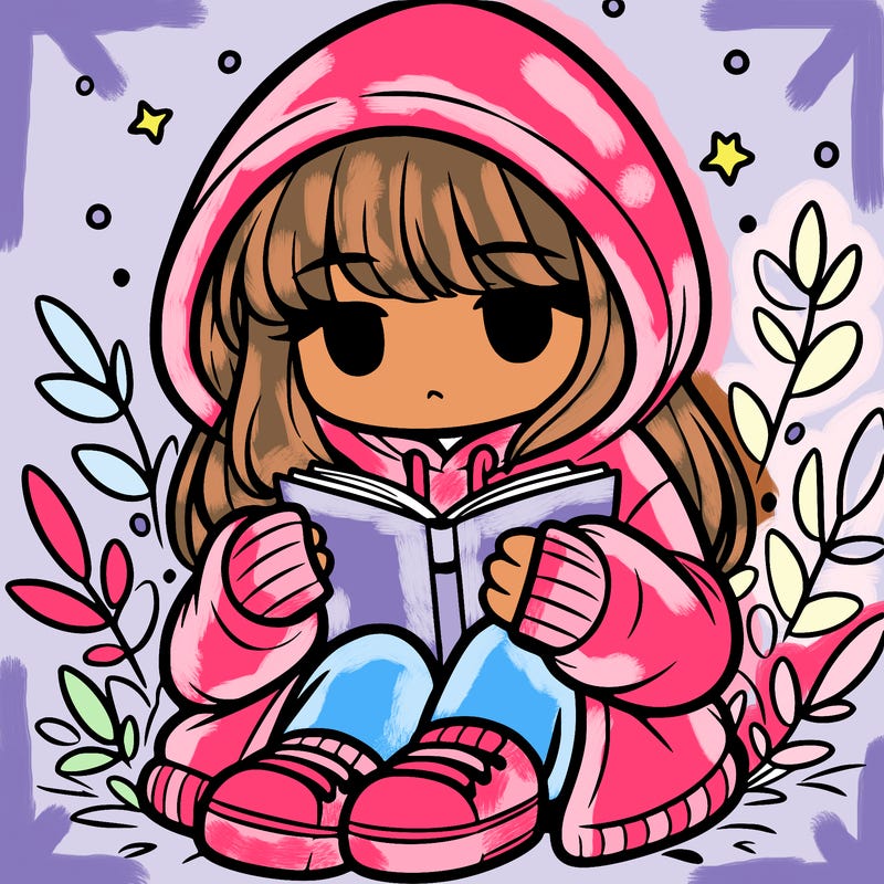 girl in oversized hoodie reading a book