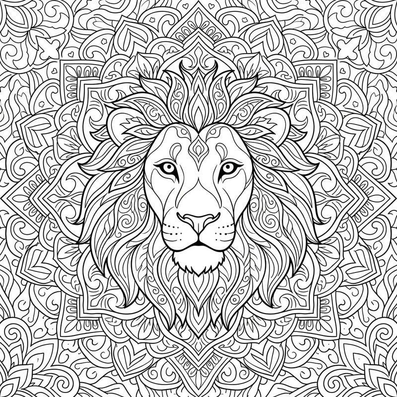 Dive into the serene world of our Majestic Lion Mandala coloring page, thoughtfully designed for seniors. Featuring large print and clear, intricate patterns, it offers a perfect blend of challenge and relaxation for a delightful coloring journey.