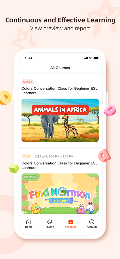 Lingostar - Tela do aplicativo Lingostar exibindo cursos de conversação em inglês disponíveis para crianças com prévias coloridas das lições