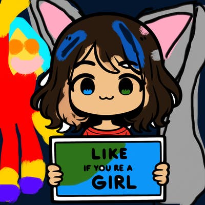 a cute girl holding a sign that says like if you’re a girl