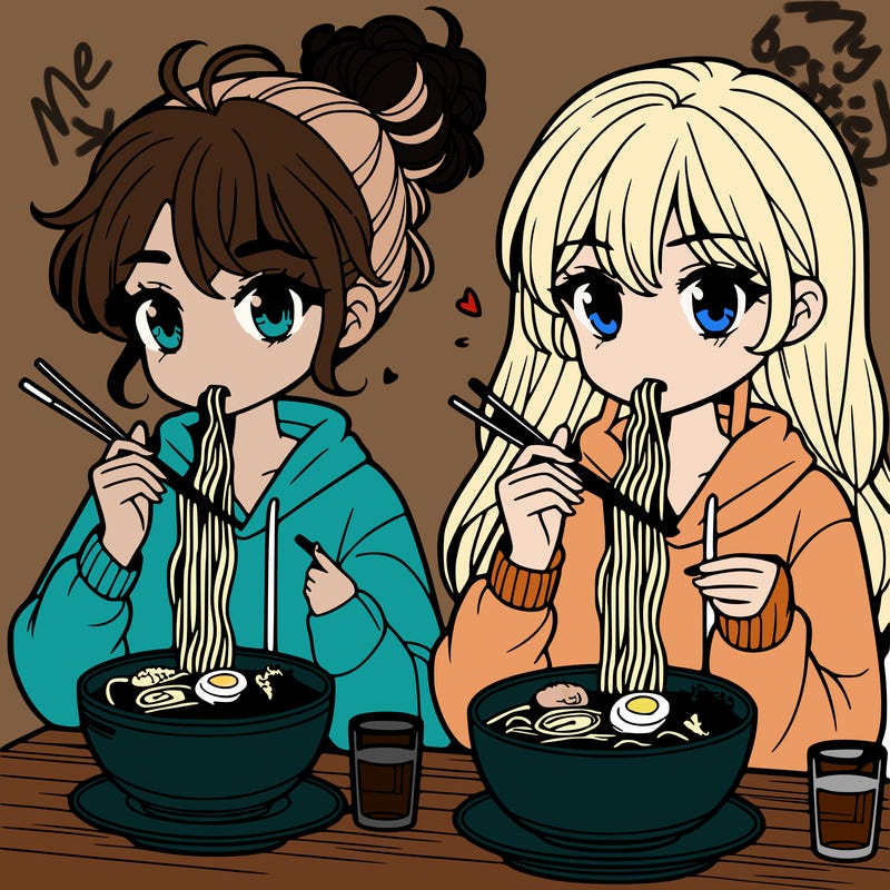 girls eating ramen
