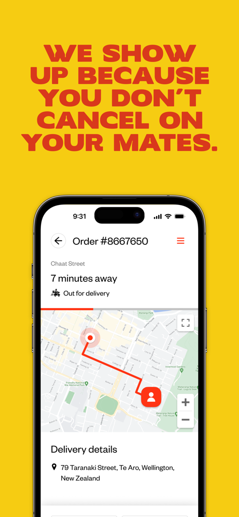 Delivereasy app order tracking screen showing a delivery map and arrival time