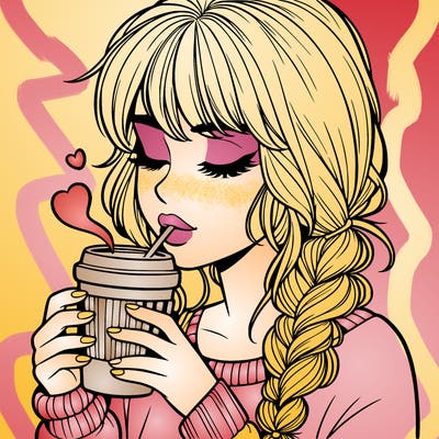 realistic girl drinking coffee