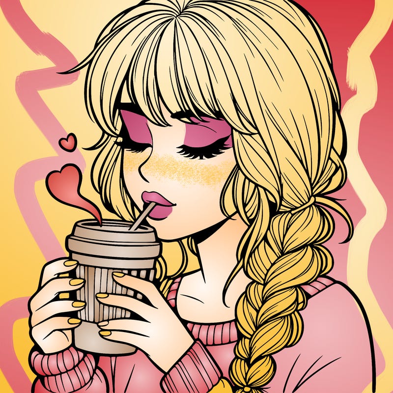 realistic girl drinking coffee