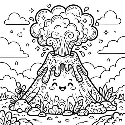 Get ready for an adorable explosion of creativity with our Kawaii Volcano coloring page! This charming design, perfect for teens, combines the awe of a volcano with irresistible Japanese-inspired cuteness.