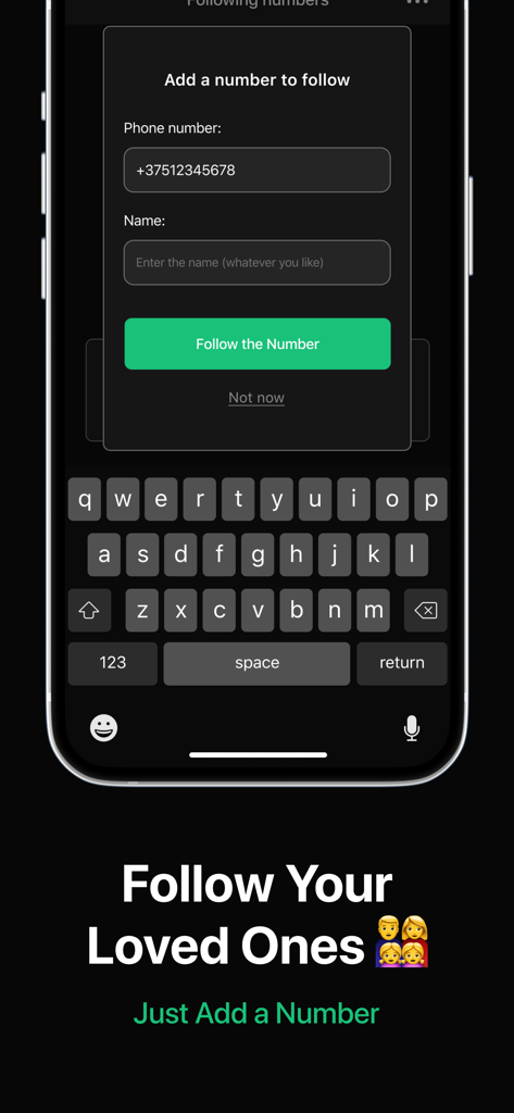 Last Seen Tracker for WhatsApp - Pantalla para agregar un número de teléfono y rastrear el estado en línea de WhatsApp en la aplicación Rastreador de Última Conexión