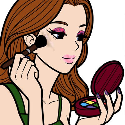 little girl putting on makeup