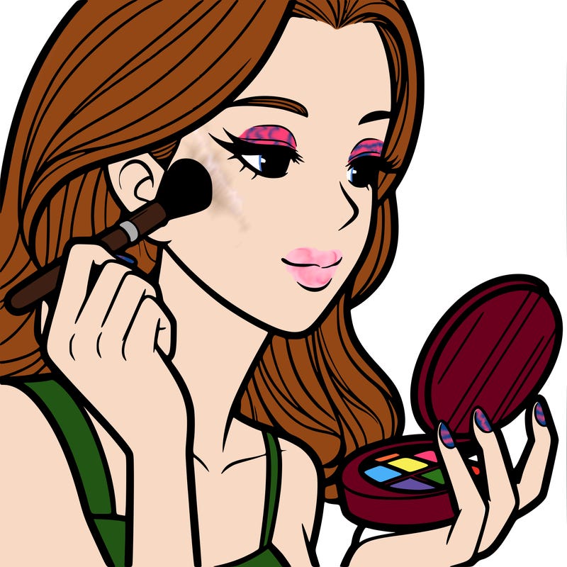 little girl putting on makeup