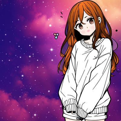 manga teen girl  in a sweater and baggy pants
