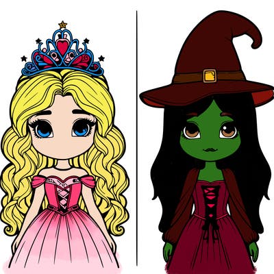 two realistic girls one princess one witch