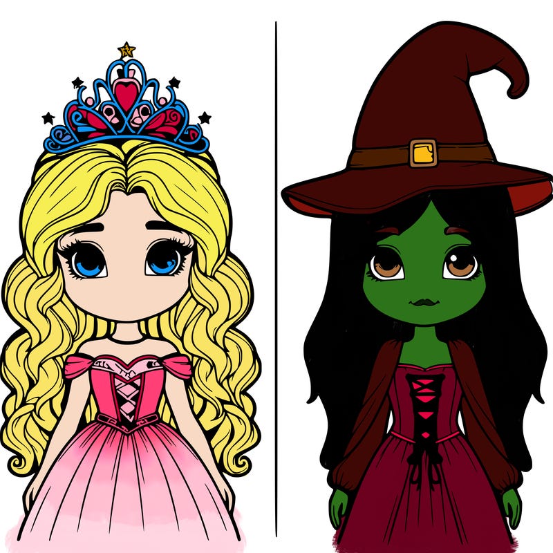 two realistic girls one princess one witch