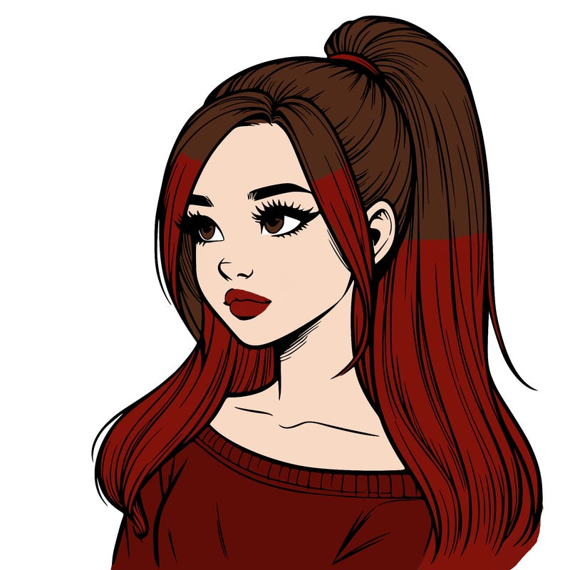 realistic girl with a high ponytail