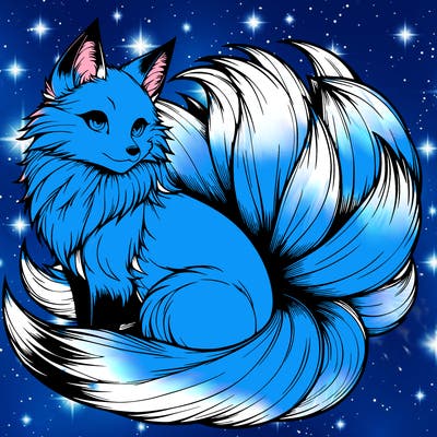 realistic detailed 9 tailed anime fox