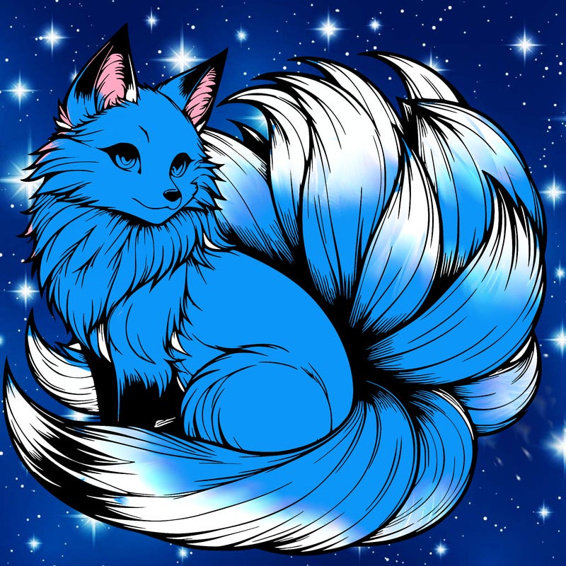 realistic detailed 9 tailed anime fox