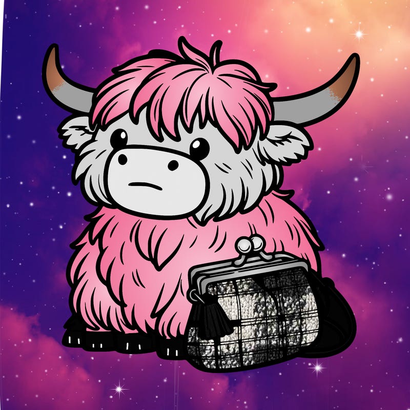 highland cow in a purse
