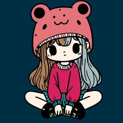 a girl wearing a frog hat and some frog socks