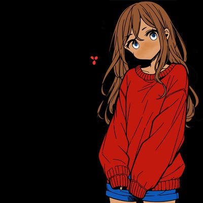 manga teen girl  in a sweater and baggy pants