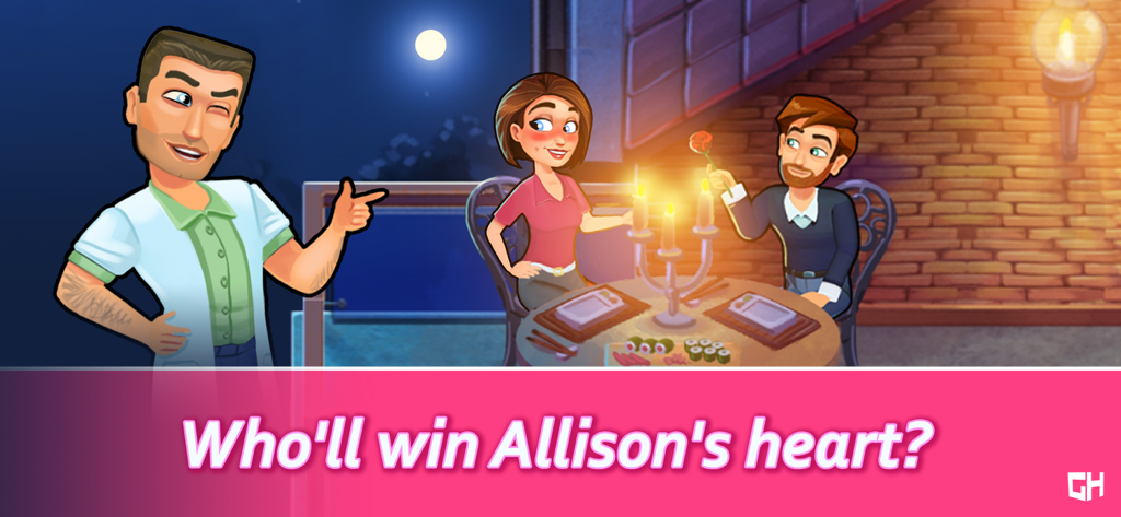 Heart's Medicine: Time to Heal - Una escena romántica de cena a la luz de las velas en Hearts Medicine Time to Heal con Allison y sus posibles intereses amorosos.