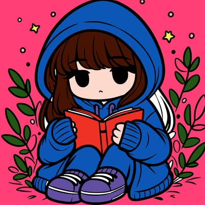 girl in oversized hoodie reading a book