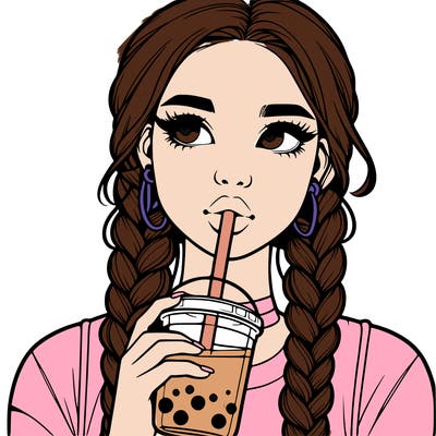 realistic girl with braided hair drinking boba