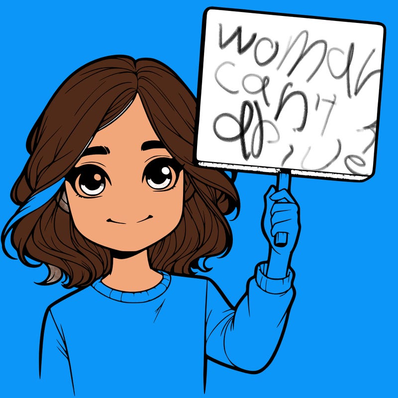 realistic girl holding up a sign