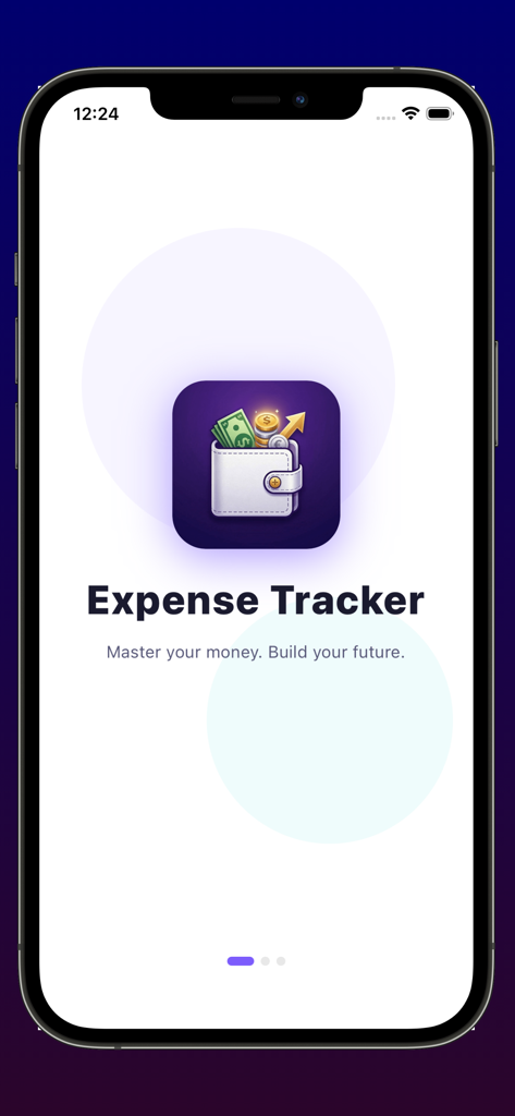 Expense Tracker Budget Manager - Welcome screen of the Expense Tracker app displaying a wallet icon and the slogan Master your money Build your future