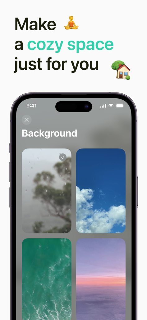 Ein Bildschirm zur Auswahl benutzerdefinierter Hintergründe in der Nüchternheits-App Clean Day mit Naturthemen wie Himmel und Meer