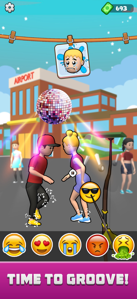 Emoji Arrow Shoot Sim Game 3D - Characters dancing under a disco ball in Emoji Arrow Shoot Sim Game 3D