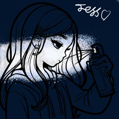 a realistic girl spray painting