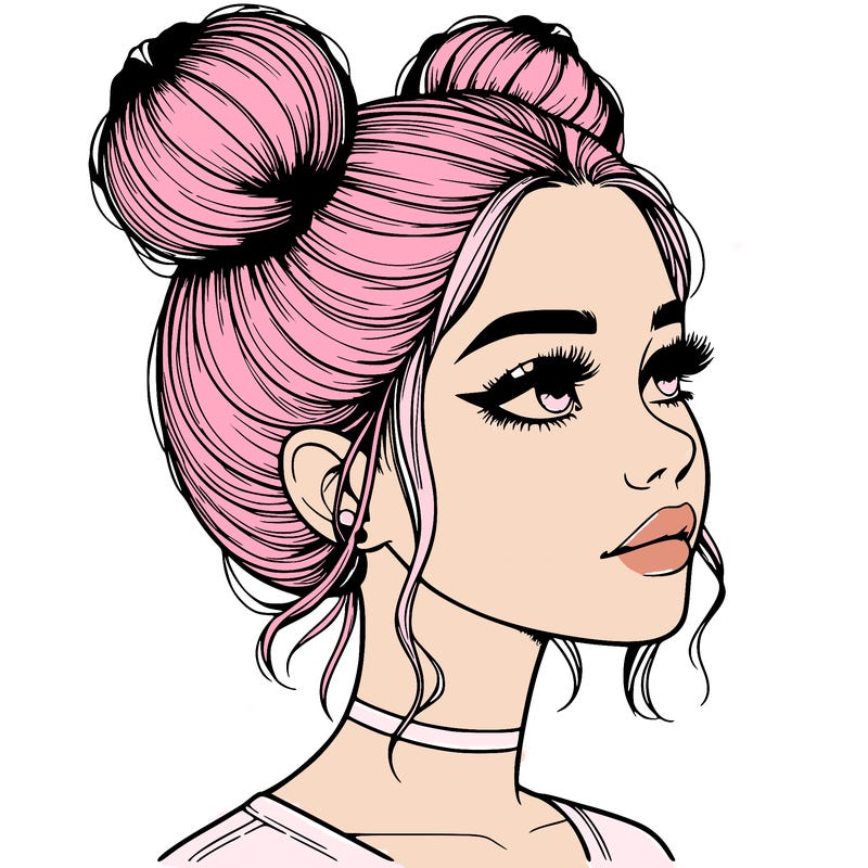 realistic girl with buns on the top of her head