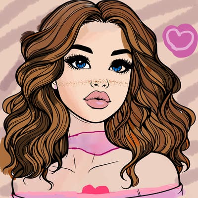 realistic girl with wavy hair and lips