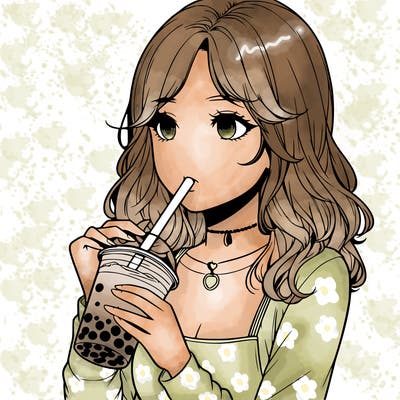 realistic girl drinking boba tea