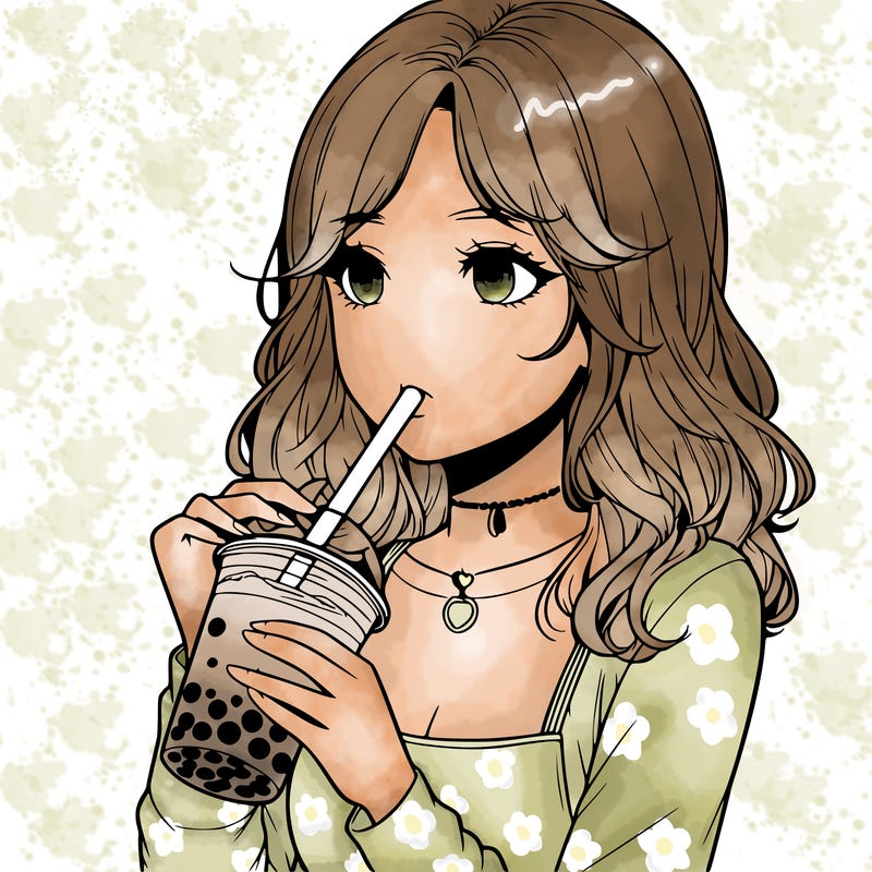 realistic girl drinking boba tea