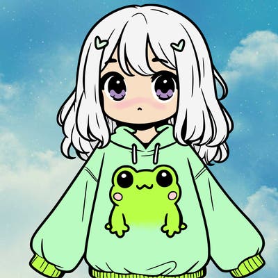 girl wearing frogging sweatshirt