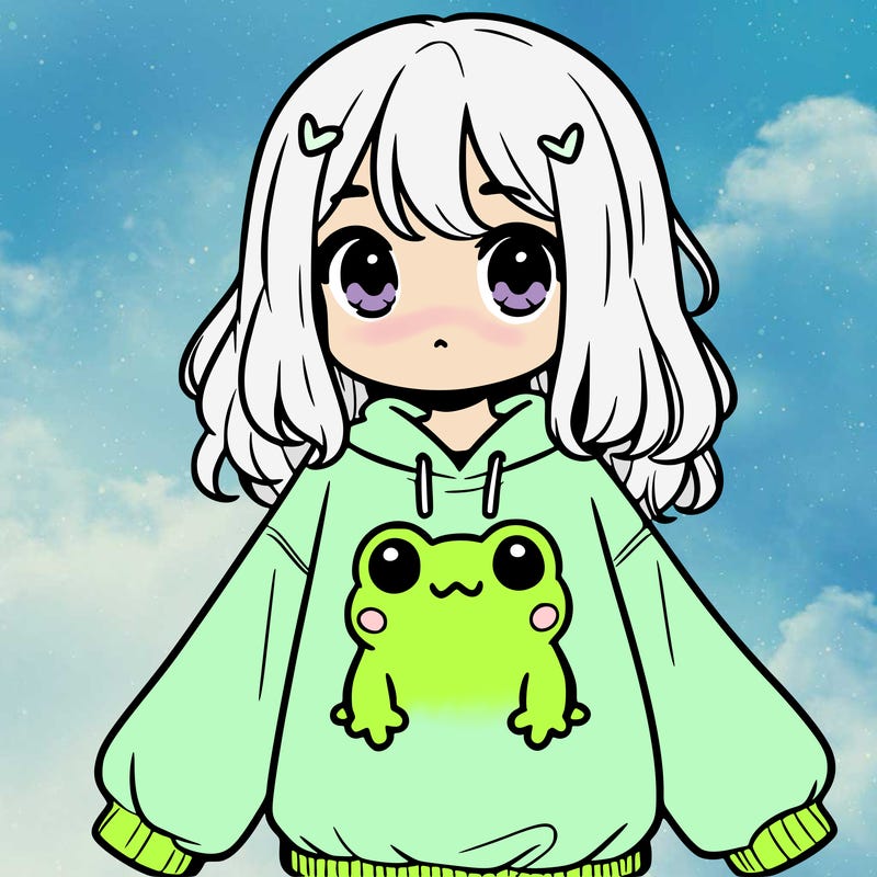girl wearing frogging sweatshirt