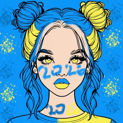 realistic girl with two buns in hair and lips