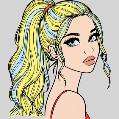 realistic pretty girl with high pony tail