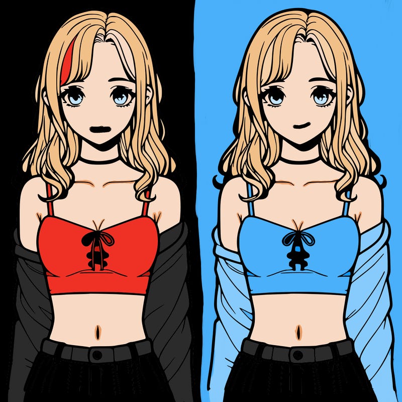 realistic girl split in 4 sections