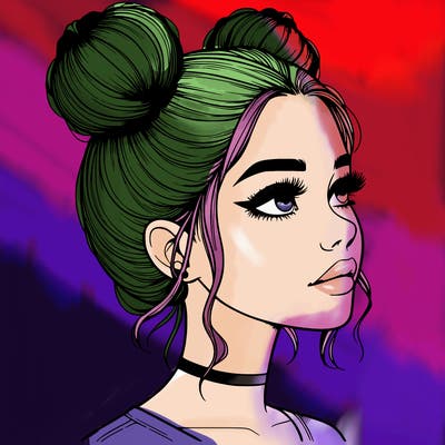 realistic girl with buns on the top of her head