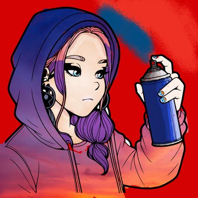 a realistic girl, spray painting