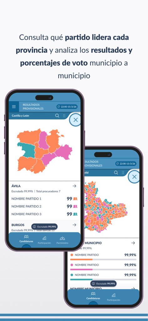 Elecciones CyL 2026 - Mapa de resultados electorales por provincia y municipio en la app Elecciones CyL 2026