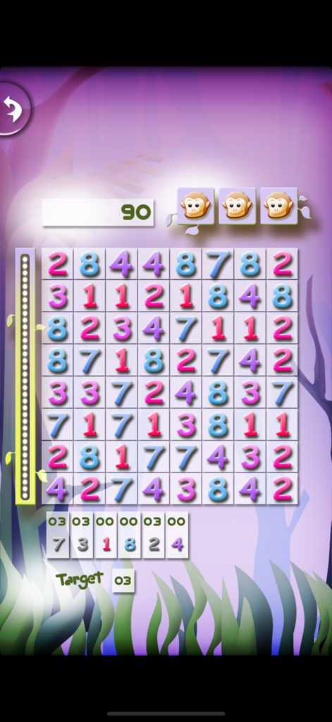 Mimi 2: Logic games - Pantalla de rompecabezas de números de Mimi 2 Juegos de Lógica que muestra una colorida cuadrícula de emparejamiento de números para niños