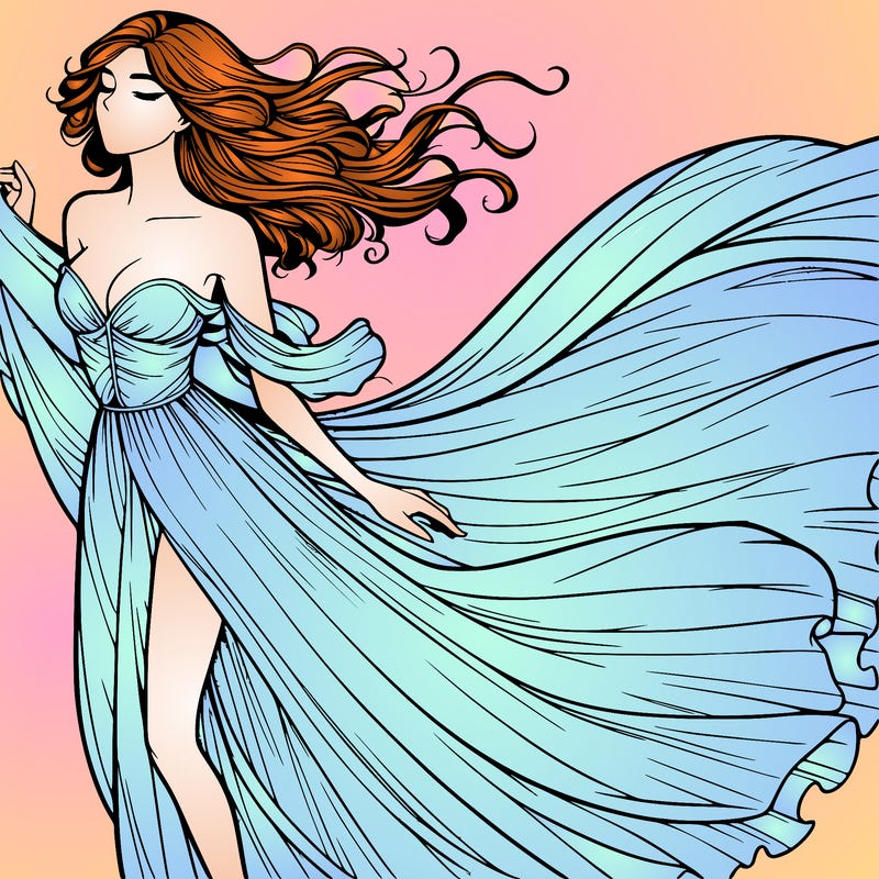 realistic woman in dress flowing the the wind