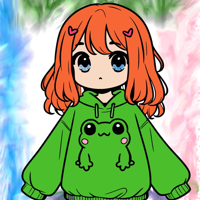 girl wearing frogging sweatshirt