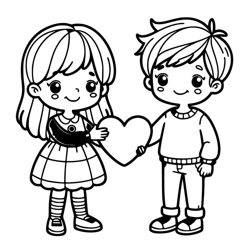 a little girl and  a little boy, holding a heart