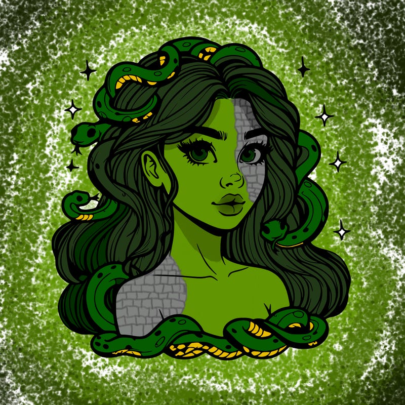 realistic girl with snakes as hair